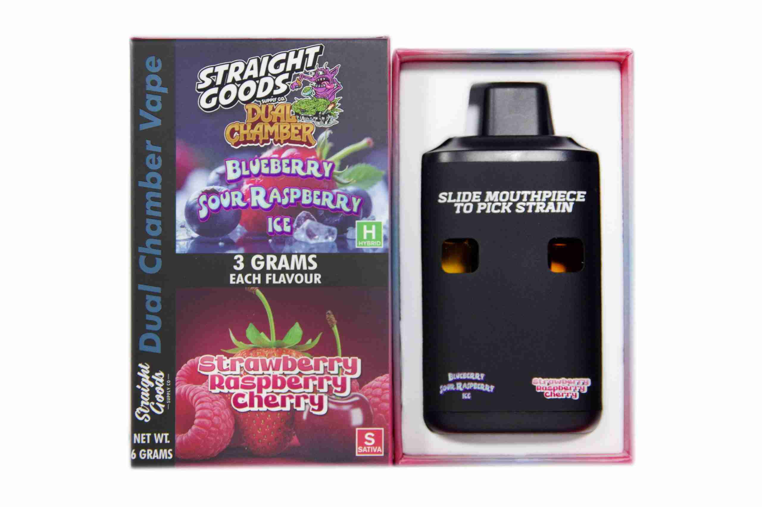 Straight Goods Dual Chamber Vape – Blueberry Sour Raspberry Ice + Strawberry Raspberry Cherry (3 Grams + 3 Grams)