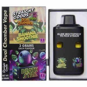 Straight Goods Dual Chamber Vape – Banana Smoothie (Indica) + Death Star (Indica) (3 Grams + 3 Grams)