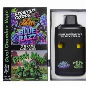 Straight Goods Dual Chamber Vape – Fresh Mint (Hybrid) + Blue Razz (Indica) (3 Grams + 3 Grams)