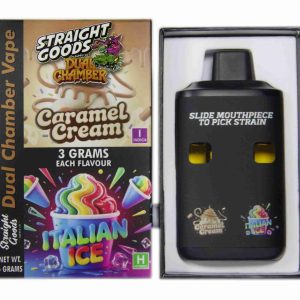 Straight Goods Dual Chamber Vape – Caramel Cream (Indica) + Italian Ice (Hybrid) (3 Grams + 3 Grams)