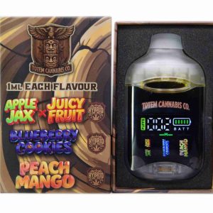 Alternative view of Sale! Totem Cannabis Co. Tri Chamber Vape – Apple Jax X Juicy Fruit (Hybrid) + Blueberry Cookies (Indica Dominant Hybrid) + Peach Mango (Hybrid) (3 x 1 Gram)