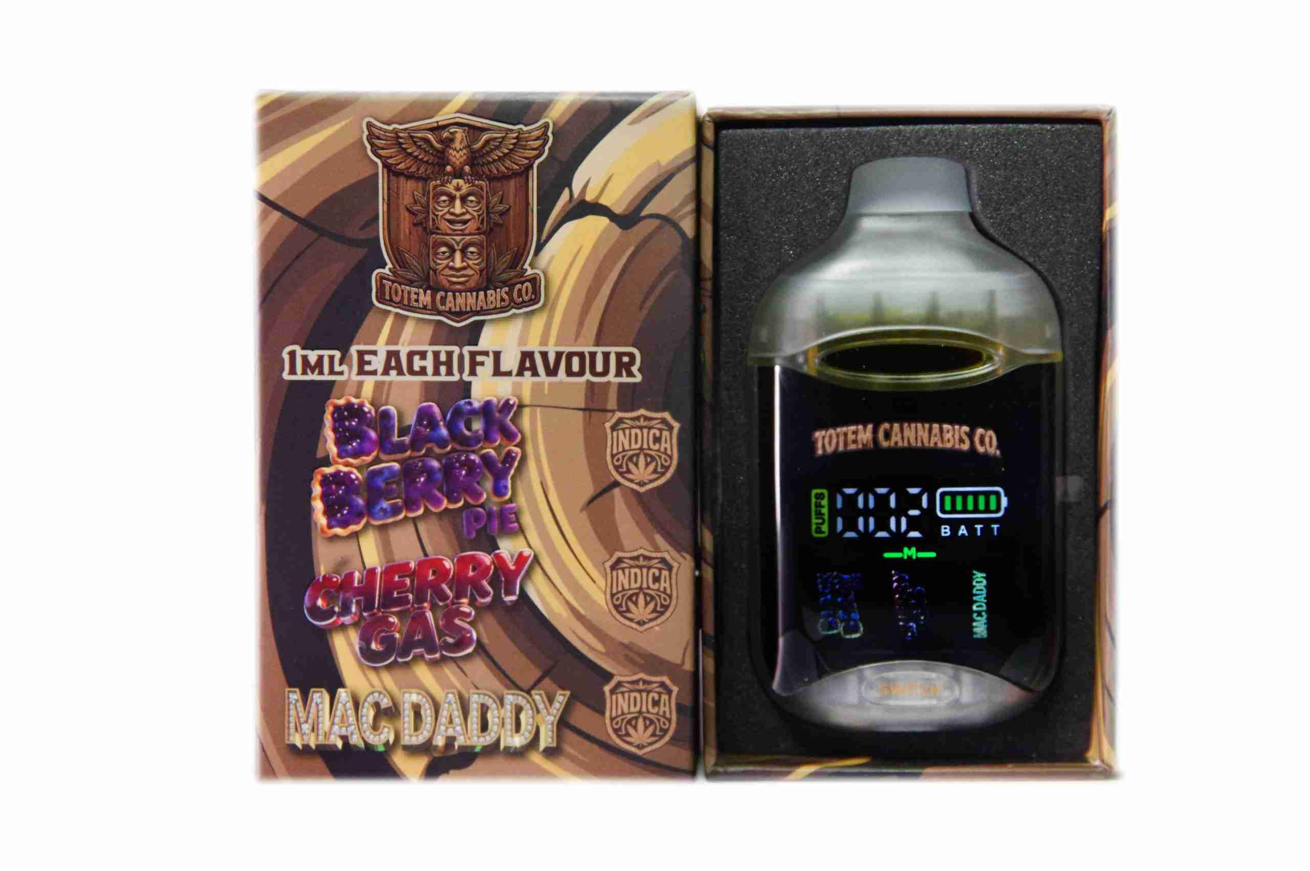 Totem Cannabis Co. Tri Chamber Vape – Black Cherry Gelato (Indica Dominant Hybrid) + Apple Mintz (Indica Dominant Hybrid) + Berry Zkittlez (Indica) (3 x 1 Gram - Image 2
