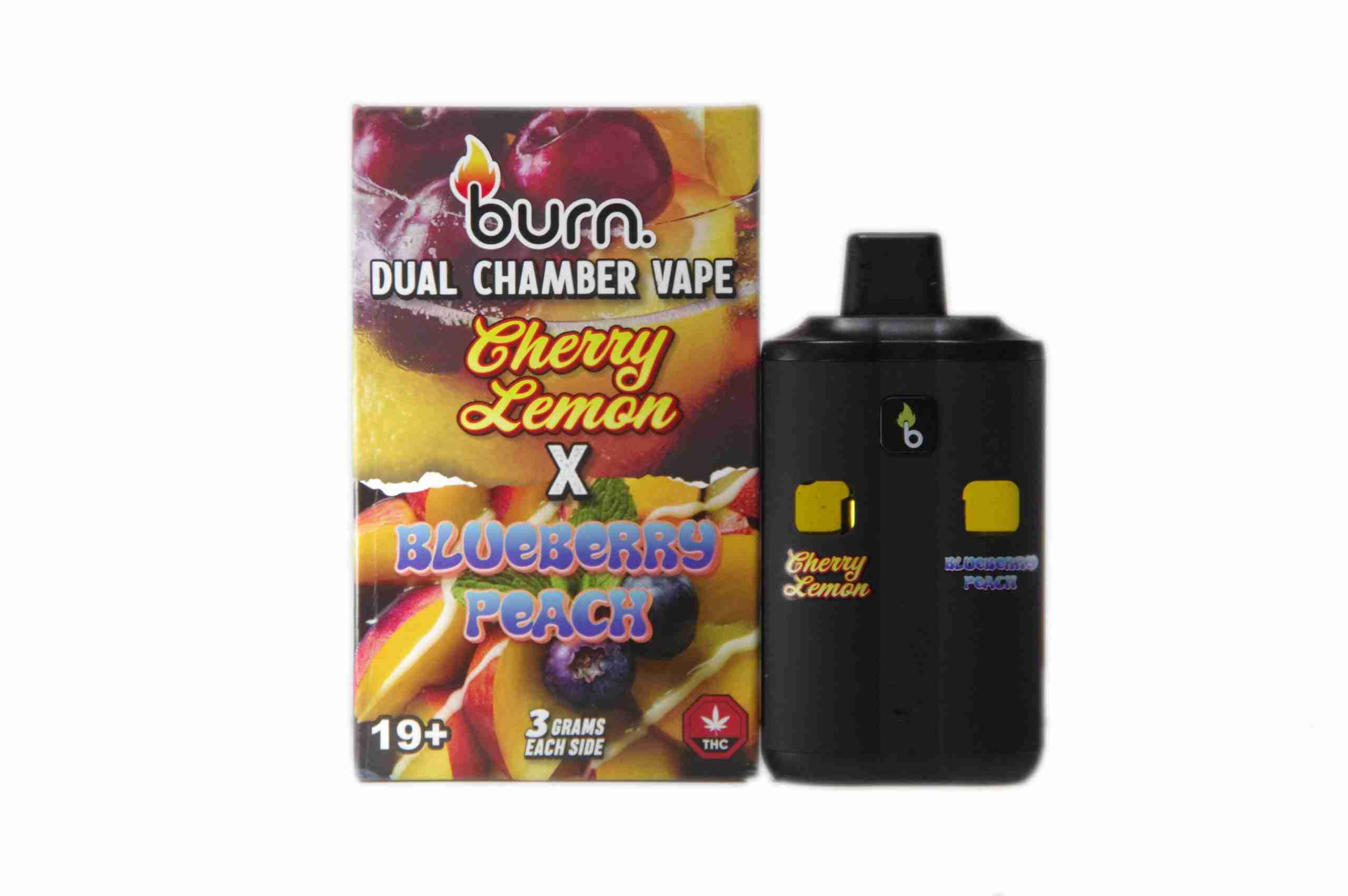6 Gram Dual Chamber Burn Disposable Vape – Cherry Lemon + Blueberry Peach (3+3 Gram)