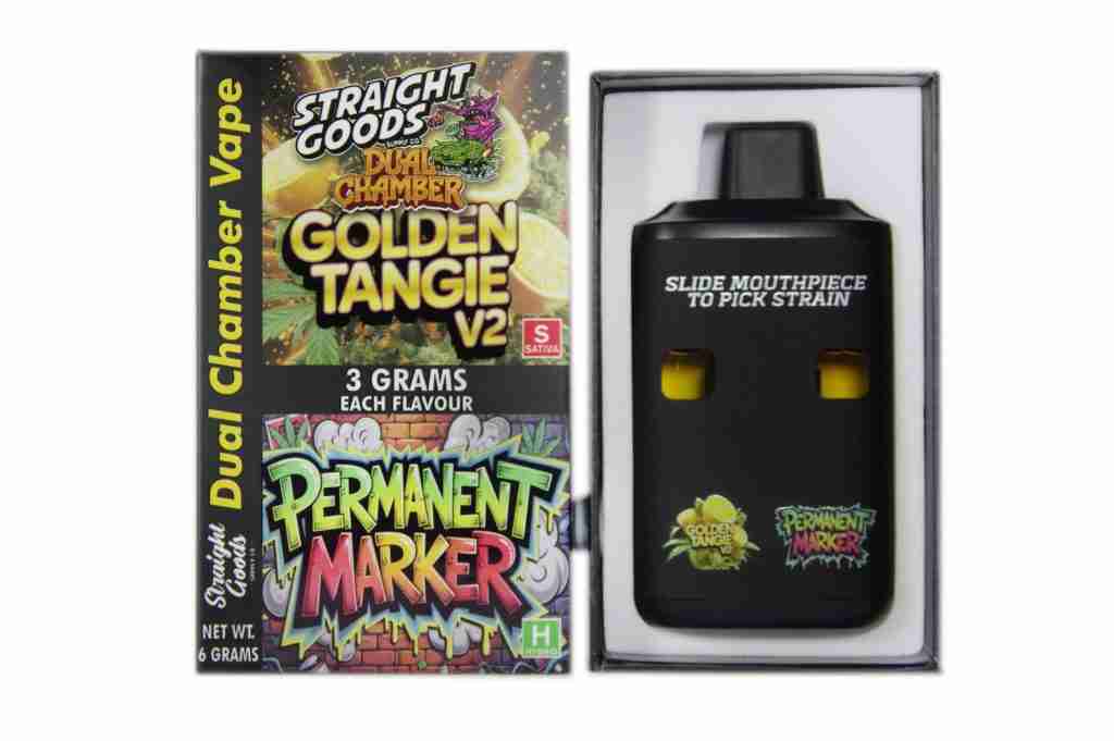 Straight Goods Dual Chamber Vape - Golden Tangie V2 + Permanent Marker (3 Grams + 3 Grams)