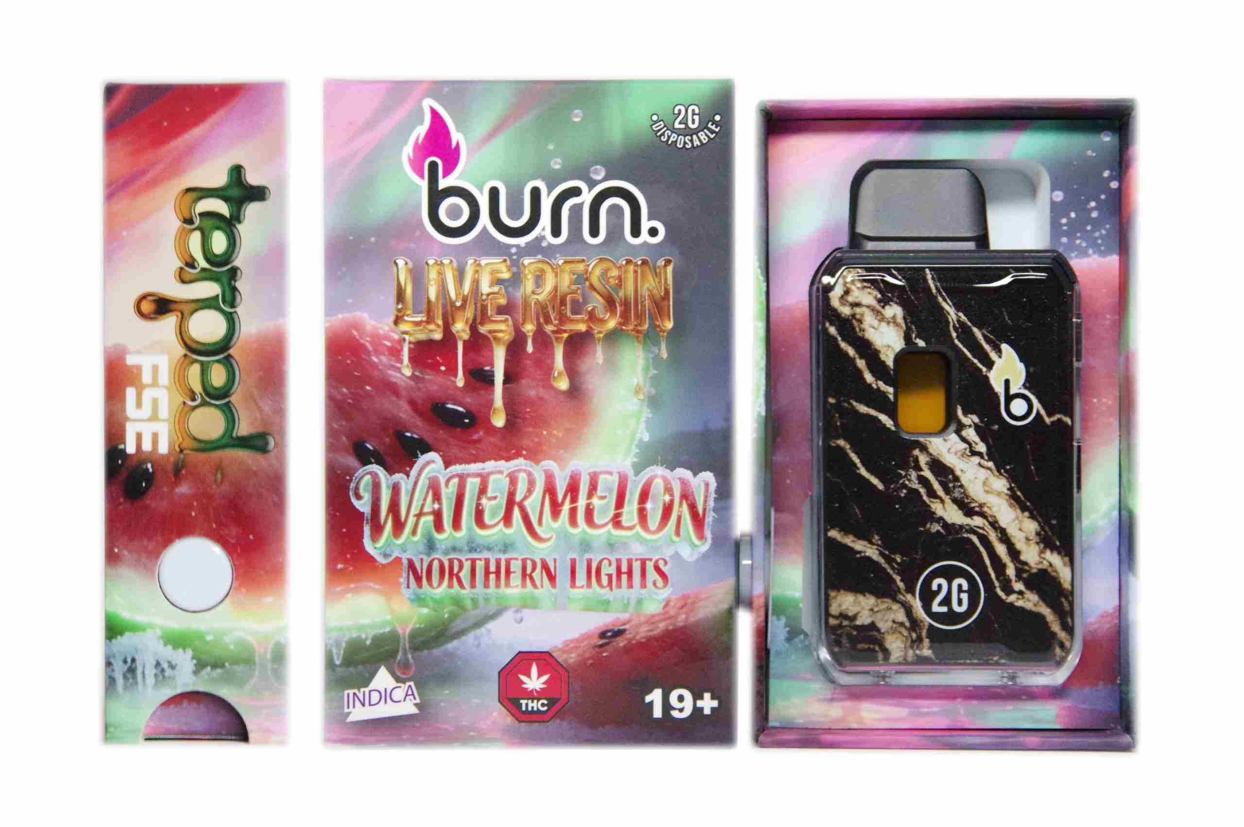 Burn Live Resin FSE Disposable – Watermelon Northern Lights (2 Grams)